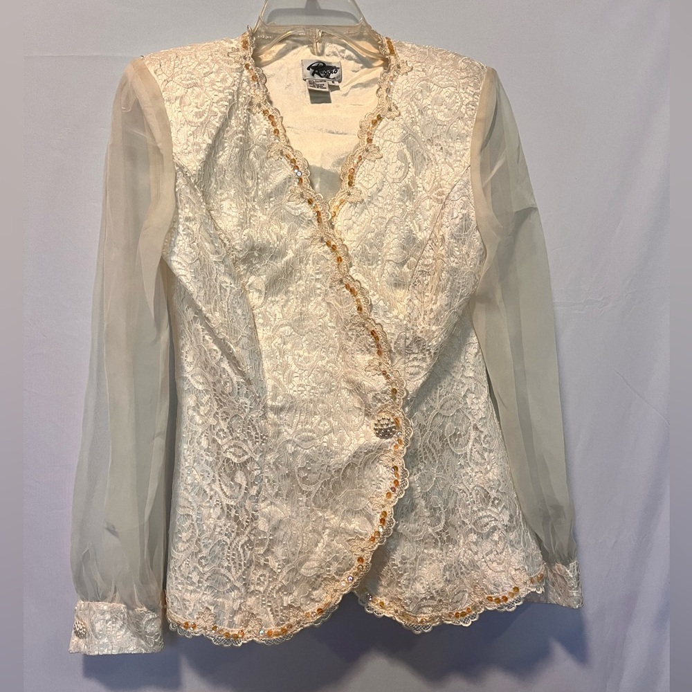 Vintage Reggio Evening Elegant Blouse Lace Pearls Formal Retro 6 Wedding